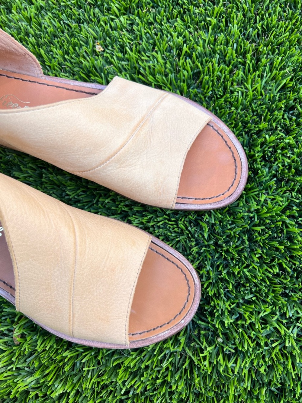 Free People Tan Leather Open-Toe Flats - Picture 2 of 9